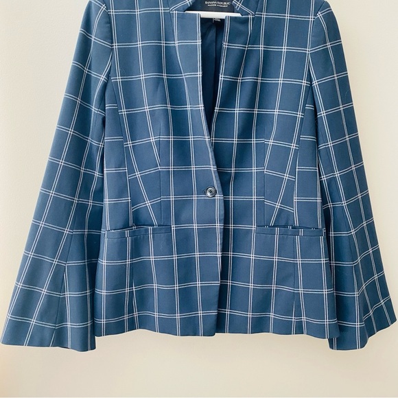 Banana Republic Windowpane Bell Sleeve One Button Blazer Jacket Navy Blu… - Picture 3 of 9